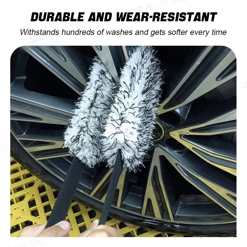 SIKEZHAN Microfiber Double-Sided Flexible Car Wheel Cleaning Brush with Long Belt Tool