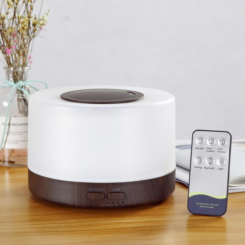 500Ml Wood Grain Essential Oil Aroma Diffuser Humidifier - Remote Control Ultrasonic Cool Mist Air Purifier with Night Light, Waterless Fragrance Oil Diffuser, Home Humidifier, Anxiety & Flower Humidifier, Includes 6 Oils Salt Lamp