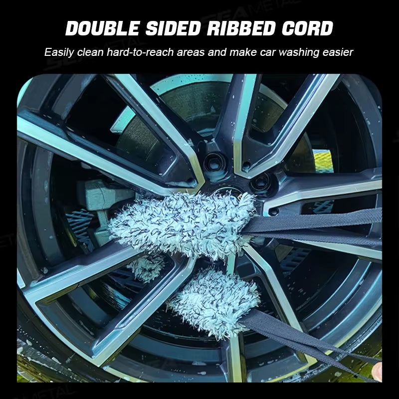 SIKEZHAN Microfiber Double-Sided Flexible Car Wheel Cleaning Brush with Long Belt Tool