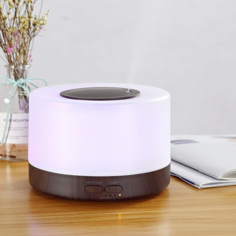 500Ml Wood Grain Essential Oil Aroma Diffuser Humidifier - Remote Control Ultrasonic Cool Mist Air Purifier with Night Light, Waterless Fragrance Oil Diffuser, Home Humidifier, Anxiety & Flower Humidifier, Includes 6 Oils Salt Lamp
