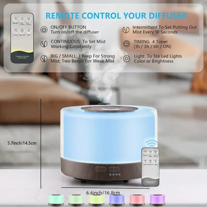 500Ml Wood Grain Essential Oil Aroma Diffuser Humidifier - Remote Control Ultrasonic Cool Mist Air Purifier with Night Light, Waterless Fragrance Oil Diffuser, Home Humidifier, Anxiety & Flower Humidifier, Includes 6 Oils Salt Lamp