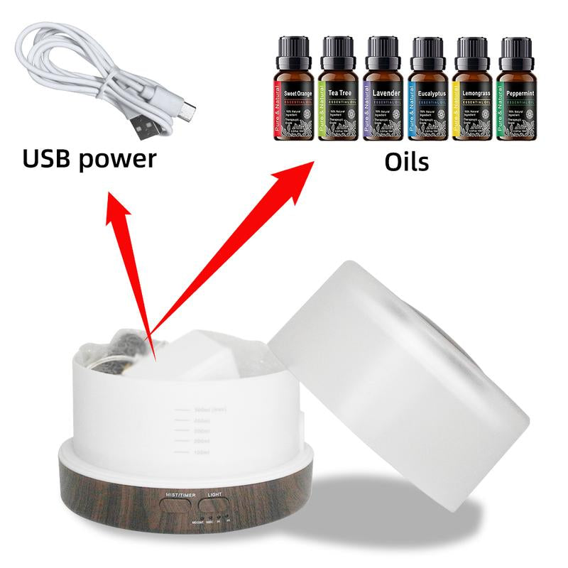 500Ml Wood Grain Essential Oil Aroma Diffuser Humidifier - Remote Control Ultrasonic Cool Mist Air Purifier with Night Light, Waterless Fragrance Oil Diffuser, Home Humidifier, Anxiety & Flower Humidifier, Includes 6 Oils Salt Lamp